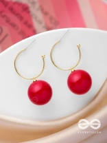 JINGLE BELL RADIANCE - GOLDEN AND RED EMBELLISHED PEARL EARRINGS