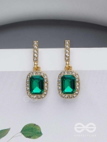 GLOWING GLIMMERS - SILVER AND GREEN EMBELLISHED EARRINGS