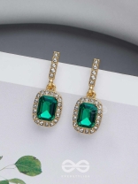 GLOWING GLIMMERS - SILVER AND GREEN EMBELLISHED EARRINGS