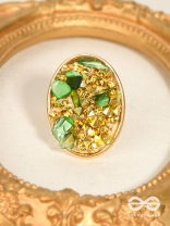 Sparkles & Stones  - Golden Embellished Ring (Green) (Adjustable)