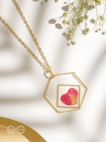 Heart Of Rose - Pressed Flower Resin Pendant With Anti-Tarnish Coating 