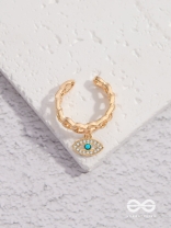 Eye Of Glamour - Golden Embellished Charm Ring (Adjustable)