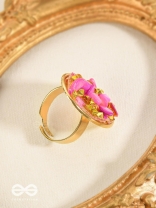 Sparkles & Stones  - Golden Embellished Ring (Pink) (Adjustable)