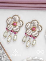 ABHRAPUSPA - THE CLOUDY FLOWER- STONES, BEADS AND PEARL DROPS HAND EMBROIDERED EARRINGS
