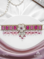 CHAANDIKUSUMA - THE ROYAL BLOSSOM- STONE, BEADS, GLASS AND PEARL DROPS HAND EMBROIDERED CHOKER NECKPIECE
