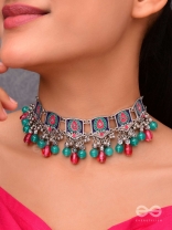 Sky Blush Swirls - Statement Enamelled Oxidised Neckpiece