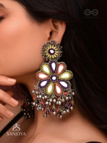 Ambuvasini - The Angel's Flower - Mirror, Resham And Beads Hand Embroidered Oxidised Earrings