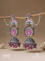 Anikini - The Lotus Manifestation- Enamelled Oxidised Chain Jhumka Earrings