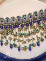 Saikhina - The Drizzling Dance - Glass Beads And Coins Hand Embroidered Oxidised Neckpiece