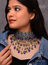 Saikhina - The Drizzling Dance - Glass Beads And Coins Hand Embroidered Oxidised Neckpiece