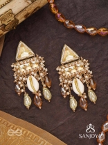Ruchaka - Coastline Treasures - Beads, Shells And Glass Drop Hand Embroidered Earrings