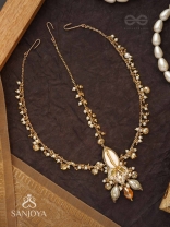 Daksayanina - Champagne Frost - Beads, Shells And Glass Drops Hand Embroidered Maangtika