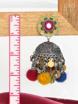Asusama - Hues Of Happiness - Mirror And Coins Hand Embroidered Oxidised Jhumka Earrings