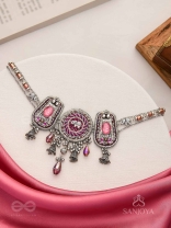 Jagatparayan - The Fuchsia Galaxy- Stones, Beads And Glass Drops Hand Embroidered Choker Neckpiece