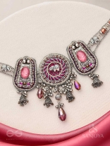 Jagatparayan - The Fuchsia Galaxy- Stones, Beads And Glass Drops Hand Embroidered Choker Neckpiece