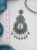 Atisiddhi- The Perfect Intricacy- Beads And Pearl Drops Hand Embroidered Oxidised Earrings