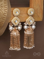 Tolaka - Seashell Mirage - Beads, Kundan And Polki Finished Hand Embroidered Earrings