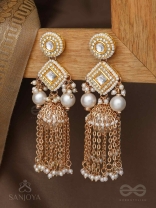 Tolaka - Seashell Mirage - Beads, Kundan And Polki Finished Hand Embroidered Earrings