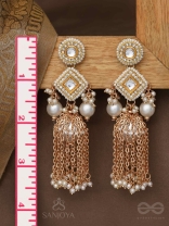 Tolaka - Seashell Mirage - Beads, Kundan And Polki Finished Hand Embroidered Earrings