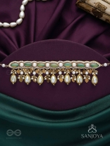 Haridvarna - Gilded Meadow Finery - Pearls, Stones And Beads Hand Embroidered Neckpiece