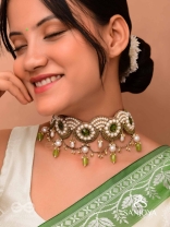 Pradavya - The Goddess Glamour - Stones, Beads And Pearls Hand Embroidered Neckpiece