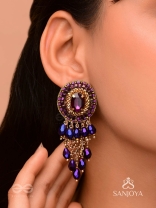 Anisam - The Shining Night - Stone, Beads And Glass Drops Hand Embroidered Earrings