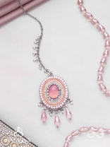 Alijihvika - The Sweet Mist - Stone, Sequins And Glass Drop Hand Embroidered Maangtika