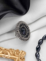 Amavasya - The New Moon Night - Stone And Beads Hand Embroidered Ring