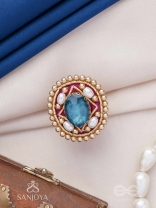 Vaibhraja - Stellar Shimmer - Stone And Beads Hand Embroidered Ring (Adjustable)