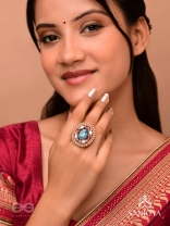 Vaibhraja - Stellar Shimmer - Stone And Beads Hand Embroidered Ring (Adjustable)