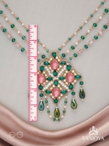 Grismapushpi - Blossoming In Summer - Stone, Beads, Pearls And Glass Drops Hand Embroidered Neckpiece