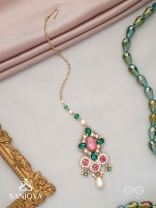 Tamravarna - The Paradise Petals - Stone, Beads And Pearls Hand Embroidered Maangtika