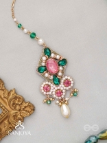 Tamravarna - The Paradise Petals - Stone, Beads And Pearls Hand Embroidered Maangtika