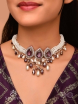 Syamatva - The Sparkling Night - Stone, Beads And Pearls Hand Embroidered Neckpiece