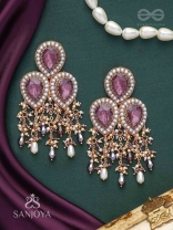 Anukrus - The Rosy Rain - Stone And Beads Hand Embroidered Earrings