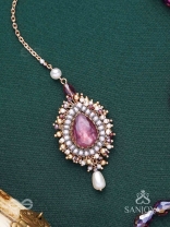 Asyama - The Violet Veil - Beads, Pearl And Stone Hand Embroidered Maangtika 