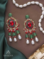Aklishta - The Scarlet Splendor - Stone, Cutdana And Beads Hand Embroidered Earrings