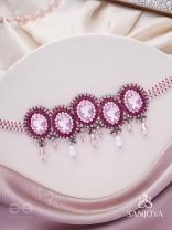 Udagat - Blushing Rose - Stone, Beads And Glass Drops Hand Embroidered Neckpiece