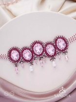 Udagat - Blushing Rose - Stone, Beads And Glass Drops Hand Embroidered Neckpiece