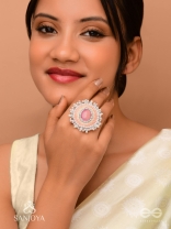 Anushayin- The Budding Faith- Stone, Beads And Sequins Hand  Embroidered Stud Ring