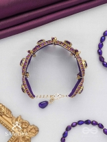 Ruksavarna - The Lustrous Amethyst - Stone, Beads And Cut Dana Hand Embroidered Cuff Bracelet