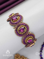 Ruksavarna - The Lustrous Amethyst - Stone, Beads And Cut Dana Hand Embroidered Cuff Bracelet