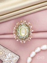 Dyutaka - The Enchanted Forest - Stone And Beads Hand Embroidered Ring (Adjustable)