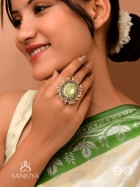 Dyutaka - The Enchanted Forest - Stone And Beads Hand Embroidered Ring (Adjustable)