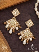 Kosavasin - Golden Sands Delight -Beads And Glass Drops Hand Embroidered Earrings