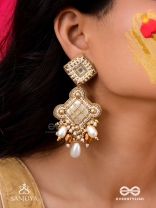 Kosavasin - Golden Sands Delight -Beads And Glass Drops Hand Embroidered Earrings