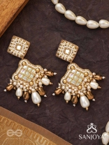 Kosavasin - Golden Sands Delight -Beads And Glass Drops Hand Embroidered Earrings