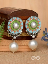 The Serene Carvings - Enamelled Oxidised Pearl Earrings