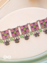 The Orchid Hues - Enamelled Oxidised Neckpiece
