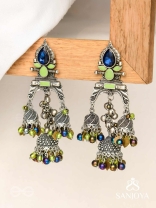 The Peacock Hues - Stone And Beads Enamelled Oxidised Earrings